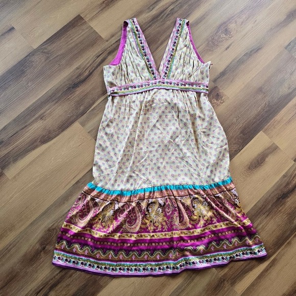 Mixit Midi Dress Womens 16 Multicolor Boho Paisley Floral Empire Waist Indie Y2K - Picture 8 of 13